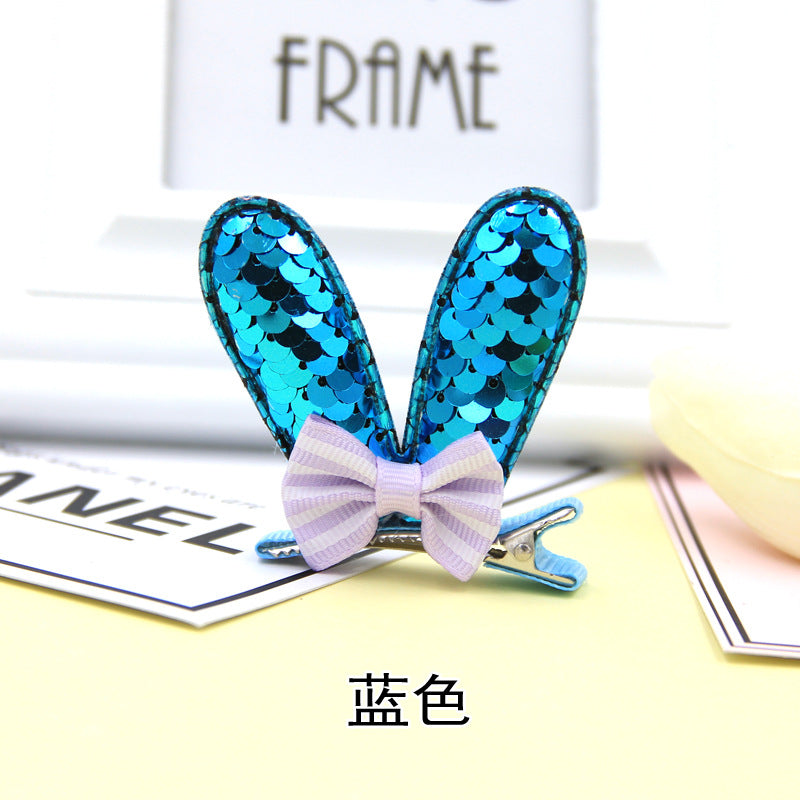 Wholesale Fish Scale Reversed 3D Bow Rabbit Ear Hair Clip